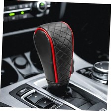 Leather Car Gear Shift Knob Cover, Car Shifter Cover, Anti-Slip Dust Black Red