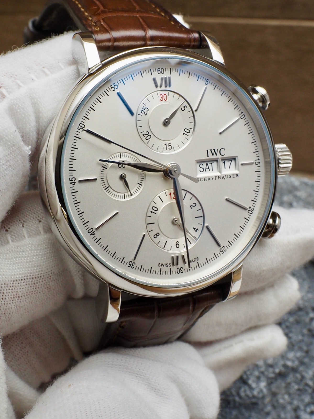 IWC Portofino Chronograph Automatic Silver 99% LNIB IW391007 Full Set Great Deal