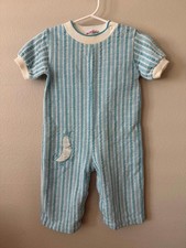 Vintage Health-Tex Romper Baby 24M Blue White Stripe bird USA