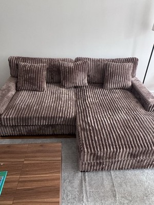 Anne 82'' W Comfy Upholstered Plush Corduroy Modular Sectional Sofa - Light Brown