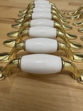Traditional 5 Cream Acrylic Brass Mid-Century Modern Drawer Door Pull 3 Set 17