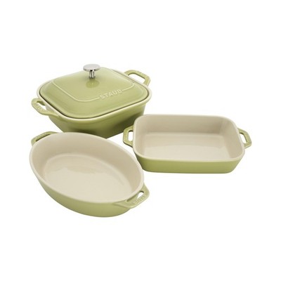 Staub Ceramic 4-pc Baking Pans Set, Casserole Dish with Lid, Brownie Pan, Lig...