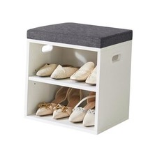 Shoe Storage Bench with Cushion, 2 Tier Shoe Rack with Padded Seat, White