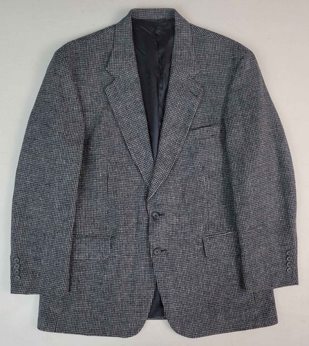 Land's End, Blazer cappotto vintage anni 80 Lands End Harris tweed grigio lana scozzese blazer uomo 44 R