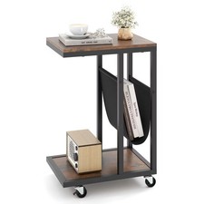 Costway 1 PCS C-shaped Side Table 2-tier Sofa Couch Table with Canvas