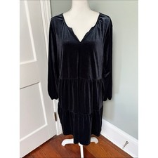 GAP Black Velvet Tiered V-Neck Long Sleeve Dress Size XL