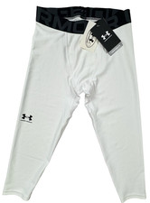 Under Armour Boys Size Medium YM White HeatGear 3/4 Leggings Fitted Compression