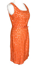 Adrianna Papell Size 8 Dress Sheath Orange Eyelet Sundress Bohemian Classic