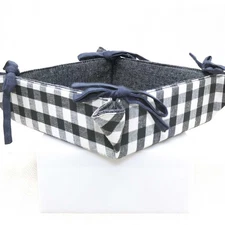 Black Gingham Checks 100% Cotton Breadbasket Corner Ties Dining Table Organizer