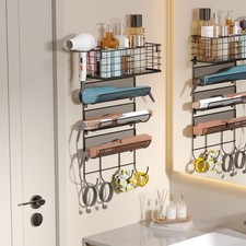 Wall-Mounted Hair Dryer Holder Styling Tool Organizer 4-Shelf Storage Wire Baske