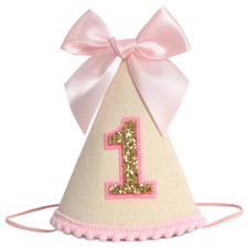 Pink Bow 1st Birthday Hat For Girl -Pink Girls First Birthday Decorations,Pri...
