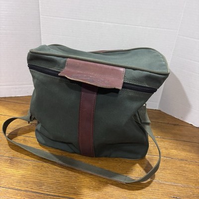 Vintage Orvis Leather Canvas Duffel Shoulder Bag Green Battenkill