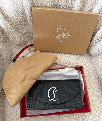 Christian Louboutin Loubi54 snake-effect leather clutch, wallet on chain