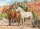 ACEO Original Art Wild Horses by Trees Acrylic and Gouache Painting Baptista — photo 1