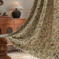 Floral 84 Inches Curtains for Bedroom Jacquard Drapes Bird Patterned Semi She...