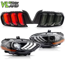 VLAND For 2018-23 Ford Mustang Headlights+Euro Smoke Tail Lights Sets Sequential