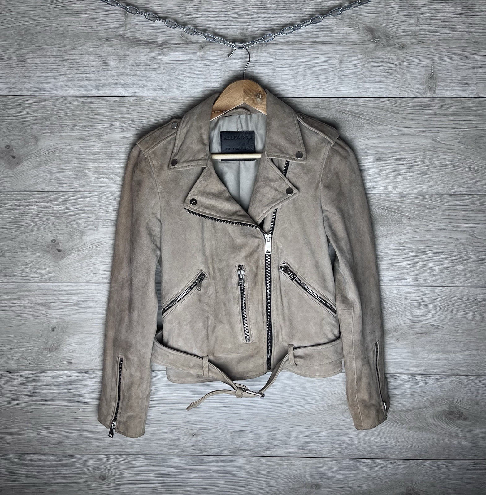 Women’s Leather Jacket Allsaints suede balfern biker size 12 Y2K 🇺🇸