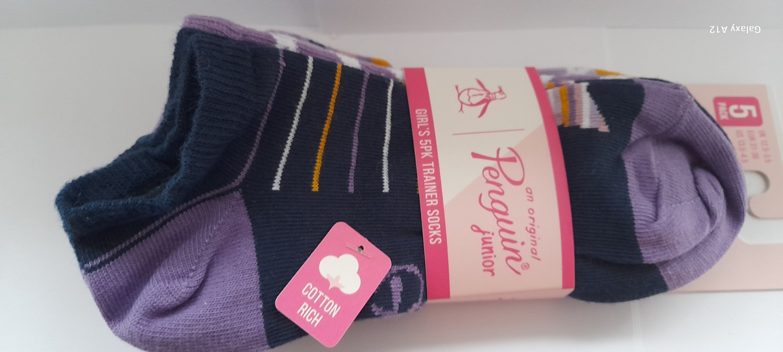 PENGUIN Girls Cotton Trainer Socks Pack Of 5 Pairs Size UK 12.5-3.5 EUR 31-36