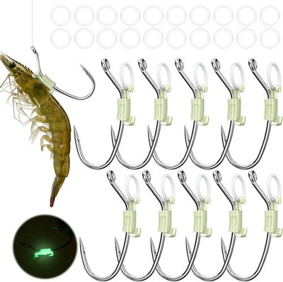 KANAMA Luminous Live Shrimp Hooks - High Carbon Steel M ×10, Silver