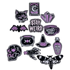 Gothic Witchy Embroidered Iron-On Patches Set Of 12 Cat, Skull, Halloween, Dark