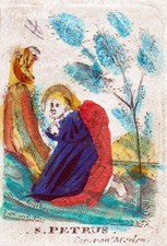 Kopergravure SINT PIETER. Heilige Petrus. S. Pierre Kraaiende haan. C. VAN MERLE