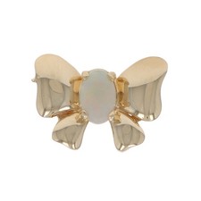 Yellow Gold Australian Opal Bow Solitaire Slide Pendant -14k Oval Cabochon .25ct