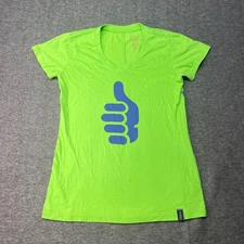 TREW Shirt Womens Medium Green Short Sleeves Thumbs Up Graphic V Neck Ski