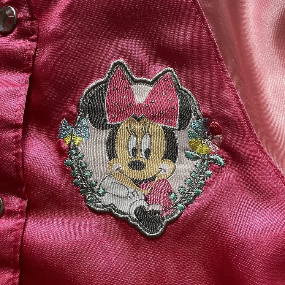 Chaqueta De Colección Minnie Mouse Niñas 4 Rosa Satinado Bombardero Disney Store Varsity LEER Foto 2 de 4