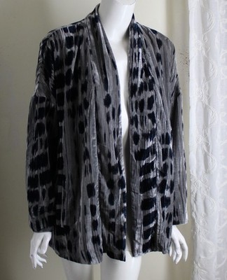 Pure J.jill Sz LP L Petite Velvet Shibori Art-to-Wear Open Jacket Gray Blue
