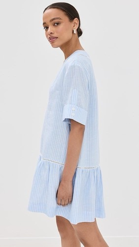 Simkhai French Blue STripe V Neck Jori Mini Dress XS NWT $345 - Picture 3 of 6
