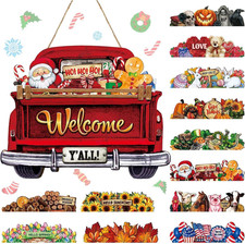 Interchangeable Christmas Welcome Sign for Front Door Farmhouse Truck Decor Rust