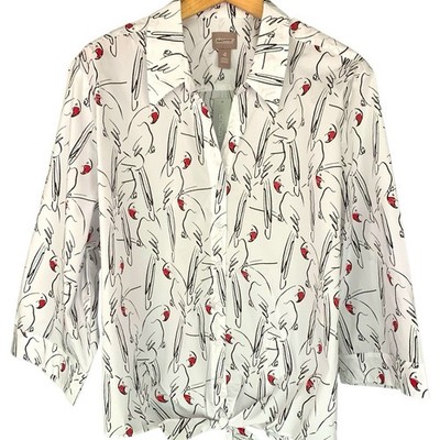 Chico's Top NWT Size 4 (2X) Amazon Parrots Tie Front Popover Artsy Statement