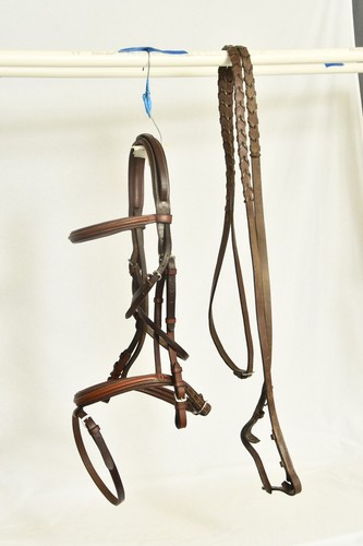 Bobby's Tack Raised Leather English Bridle with Flash Full size and Braided Rein