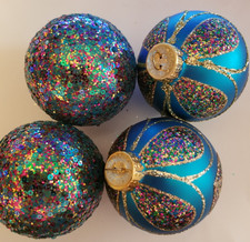 Vintage Glass Ornaments Sparkle Embellished Round Crown Top Marked Marked G  B