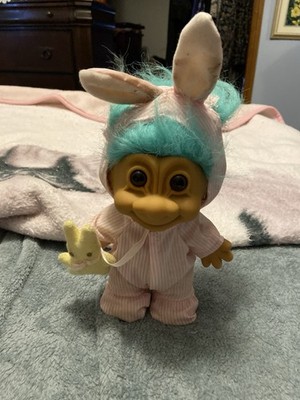 Vintage 10 Troll Doll Blue Hair In Bunny Suit