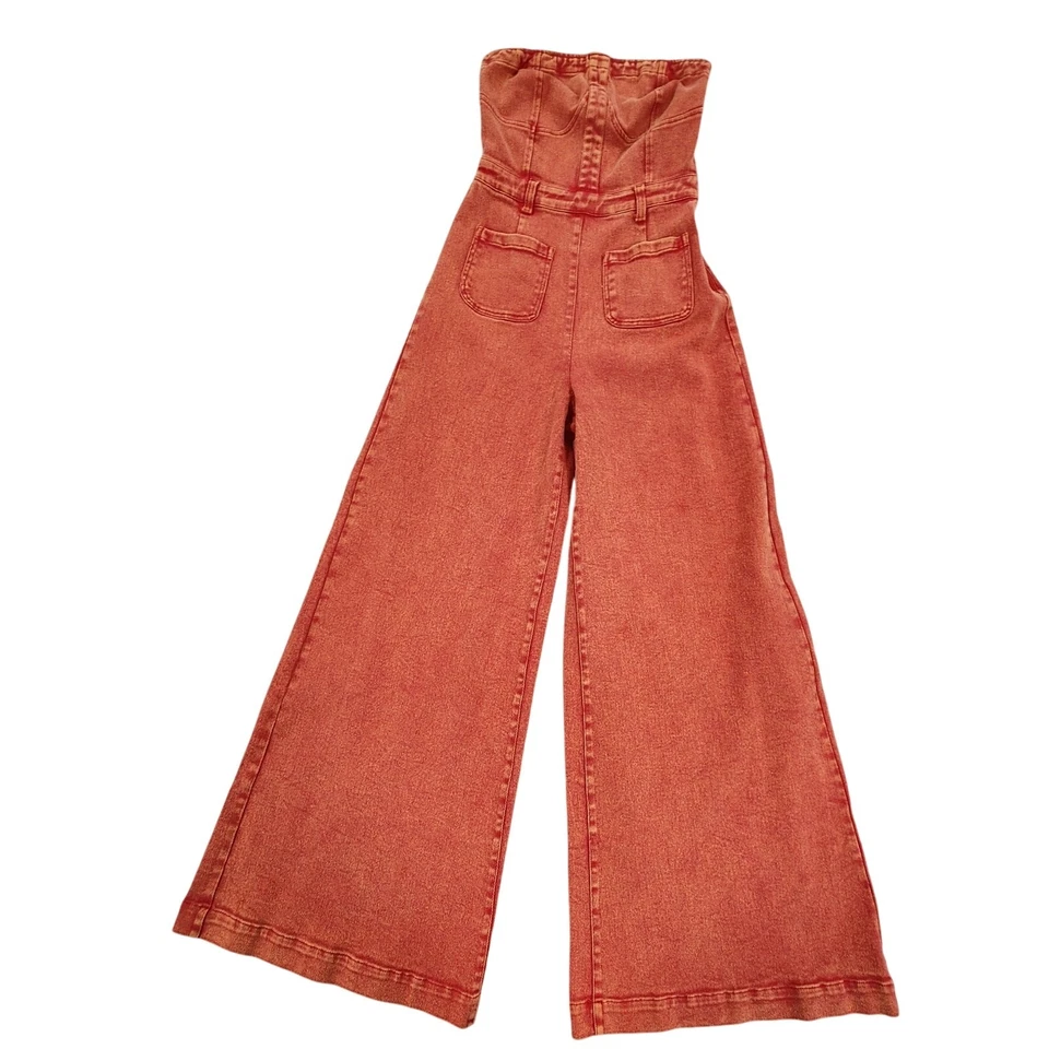 Mono vaquero Wisteria Lane naranja óxido sin tirantes pierna ancha calado corpiño top Foto 2 de 4