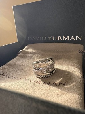 David Yurman Crossover Five Row Ring Sterling Silver Diamonds 17.5mm   US Size 7