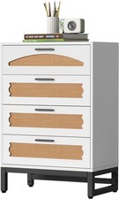 Mericonia 4 Drawers Rattan Dresser Natural Bedroom Storage Organiser White