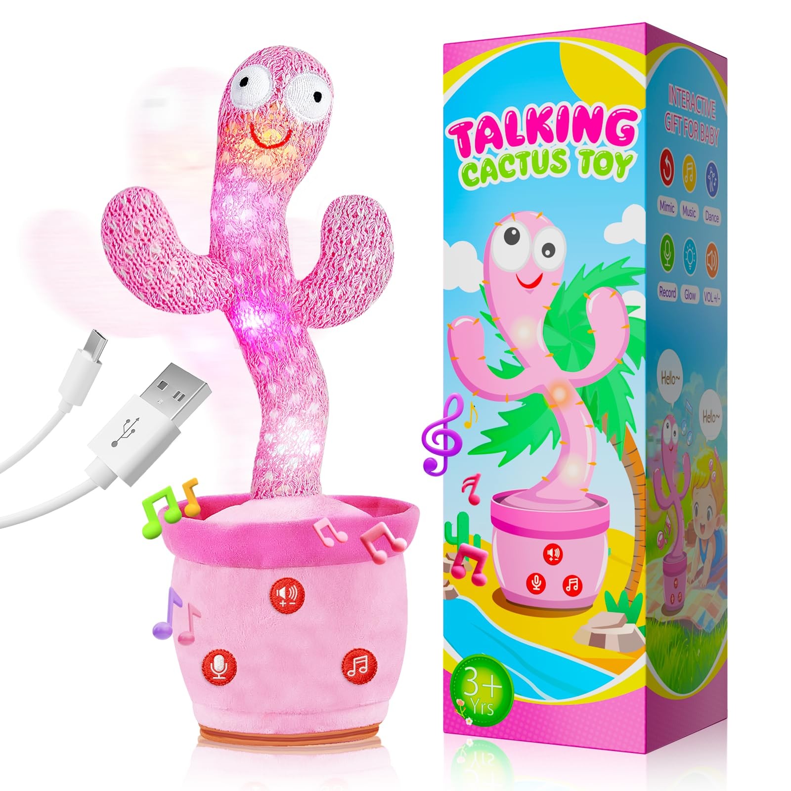 Dancing Talking Cactus Toy for Baby Toddler, Boys Girls Gifts Singing Mimicking