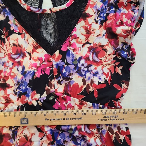 Torrid 00 Floral Maxi Dress Lace V-Neck Assymetrical Hem Black Red Boho Size M/L - Picture 9 of 12