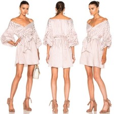 ALEXIS Maren Wrap Off-the-Shoulder Dress Medium Women Red White Striped Tie 484