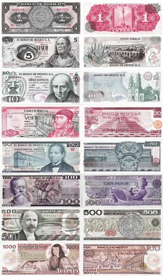 Mexico set 8 pcs 1+5+10+20+50+100+500+1000 pesos Pick 59-85 UNC