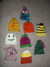 BABY GIRLS LOT OF 9  HAND KNIT SILLY HATS  SIZE NB-18 MO  NEW   