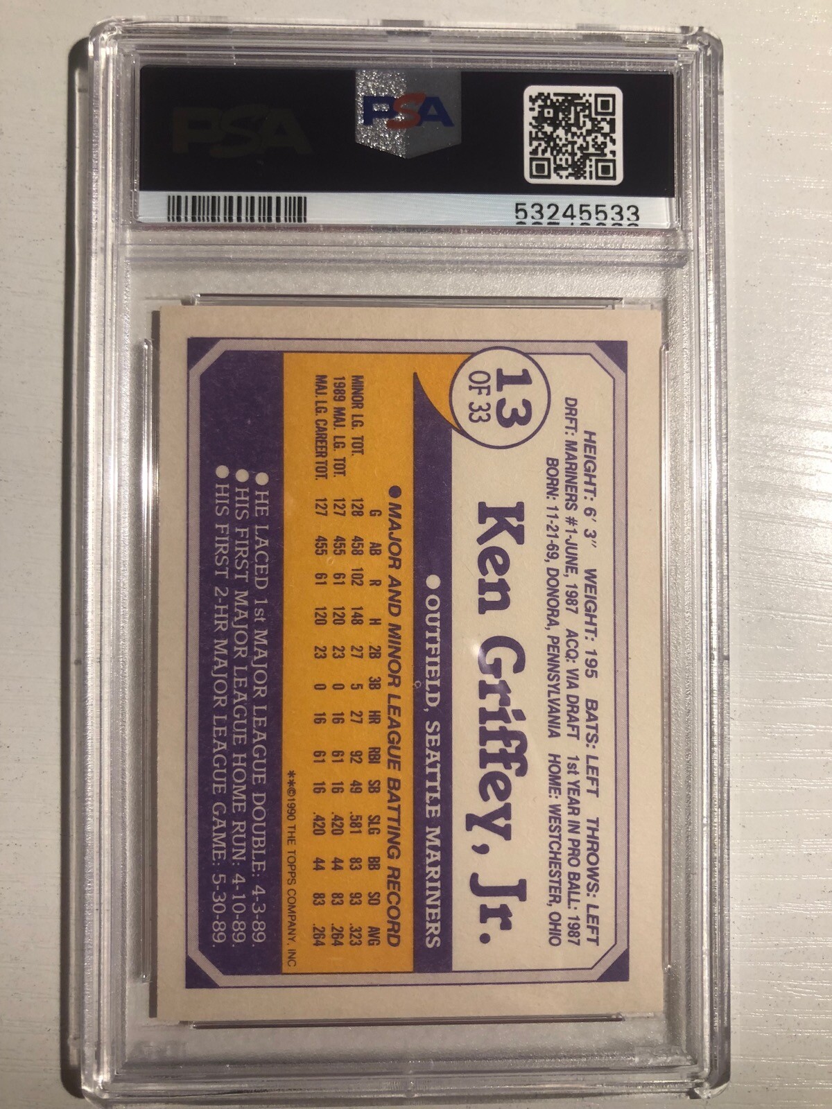1990 Topps Toys R Us Rookies Ken Griffey Jr. Mariners 13 Mint PSA 9 | eBay