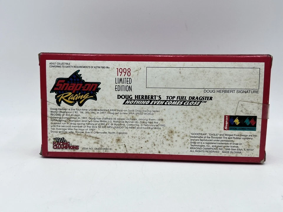 1998 Racing Champions Doug Herbert 1/64 Snap On Top Fuel Dragster NHRA RED. L5 - Image 4 of 4