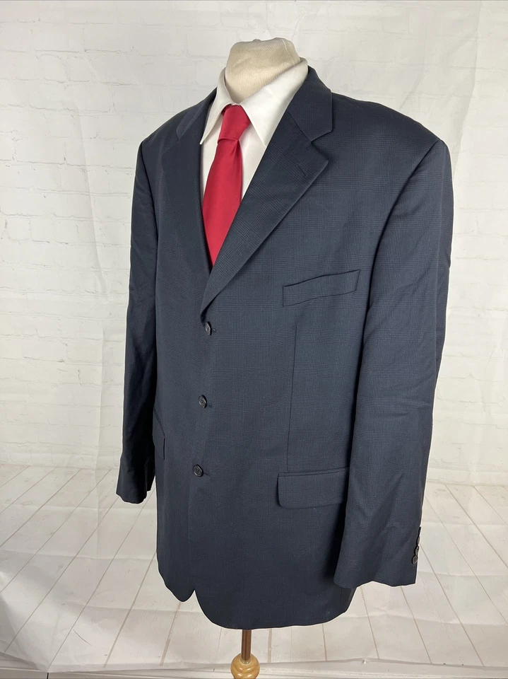 Jack Victor Men's Navy Blue Plaid Wool Blazer 48L $1,698 - Image 3 of 4