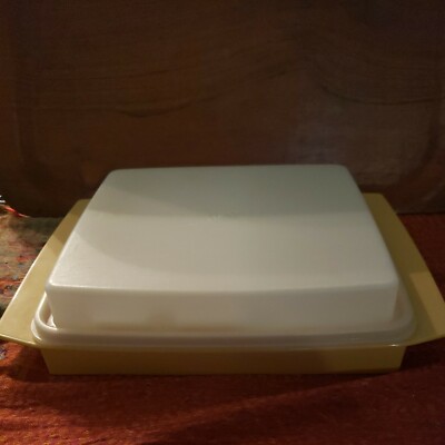 VTG Tupperware 723 4 Pc Harvest Gold Deviled Egg Container Tray Keeper w/Lid LNC