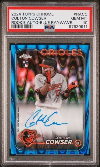 2024 Topps Chrome Colton Cowser #RACC Rookie Auto Blue RayWave /150 PSA 10