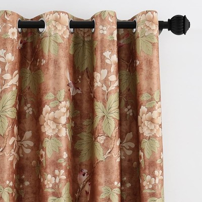 VOGOL Floral Blossoming Blackout Curtains Room Darkening Curtains Window Pane...