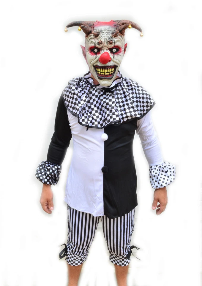 Disfraz de payaso para hombre para fiesta de Halloween blanco y negro con máscara BUFÓN Foto 2 de 4